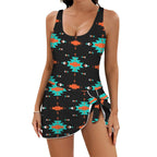 Baha Ranch Turquoise Orange Aztec Skirted Swimsuit Baha Ranch Western Wear