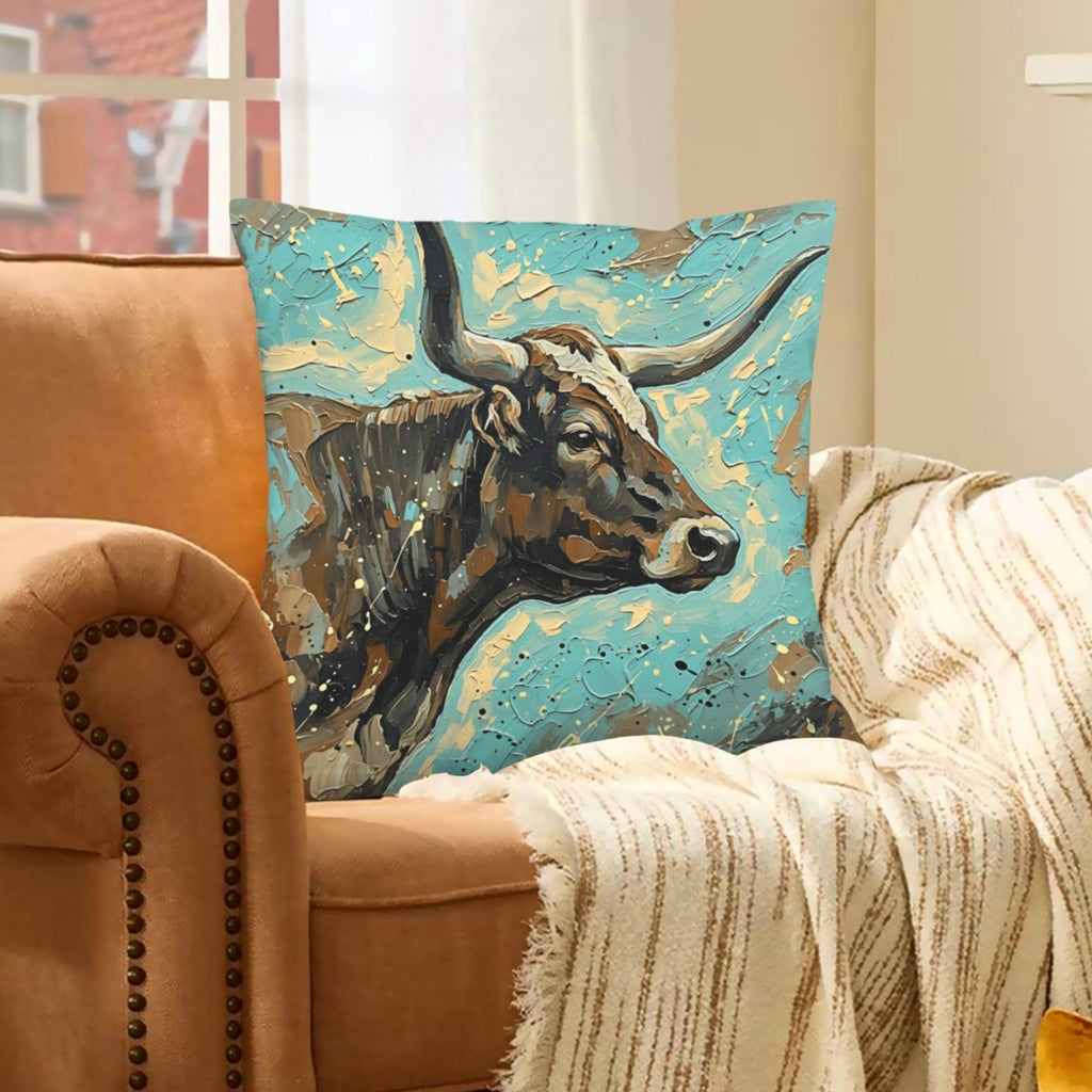 Baha Ranch Painted Longhorn Velvety Soft Pillow Case Made in America Baha Ranch Western Wear