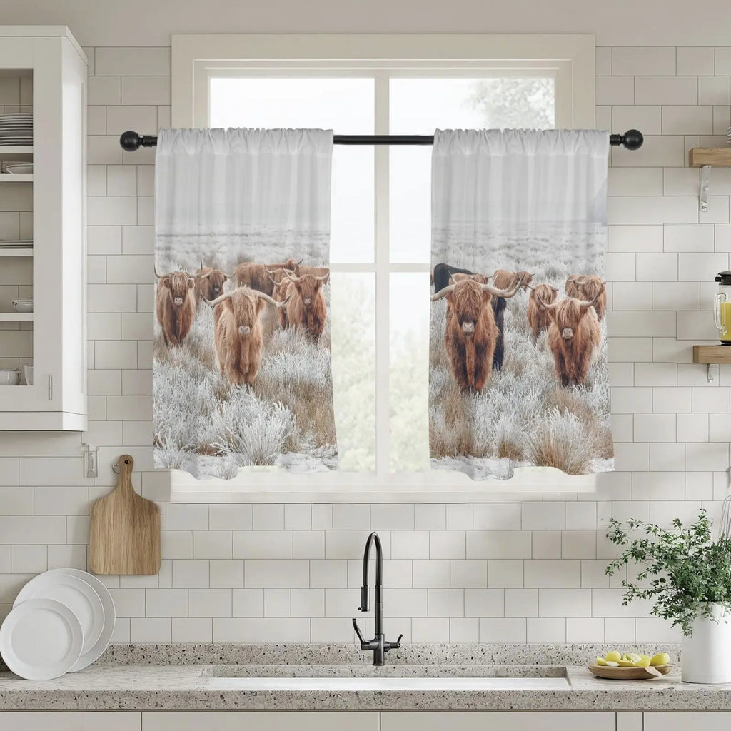 Highland Cow Curtains Window Curtain 28"x40" (2-Piece) Made in America Baha Ranch Western Wear