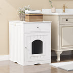 White Wooden Pet House Cat Litter Box Enclosure with Drawer and Side Table, Indoor Cat Home Nightstand for Small Cats, MDF Construction, 18.9'' W x 20.9'' D x 25'' H
