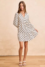 BiBi Polka Dot Corduroy Collared V Neck Dress