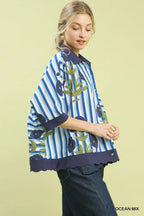 Umgee Mix Floral Stripe Button Down Top