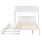 Full-Over-Full Bunk Bed with Twin size Trundle, Storage and Desk, White