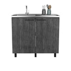 2 Freestanding Utility Base Cabinet with Stainless Steel Countertop and 2-Door, Smokey Oak