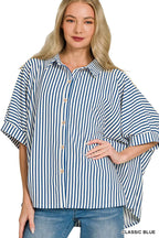 Zenana Oversized Stripe Button Down Shirt