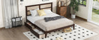 King Size Bed with Rattan Headboard, Two Storage Drawers, Rubber Wood Bed with Enhanced  Support Salts and Feet,Espresso