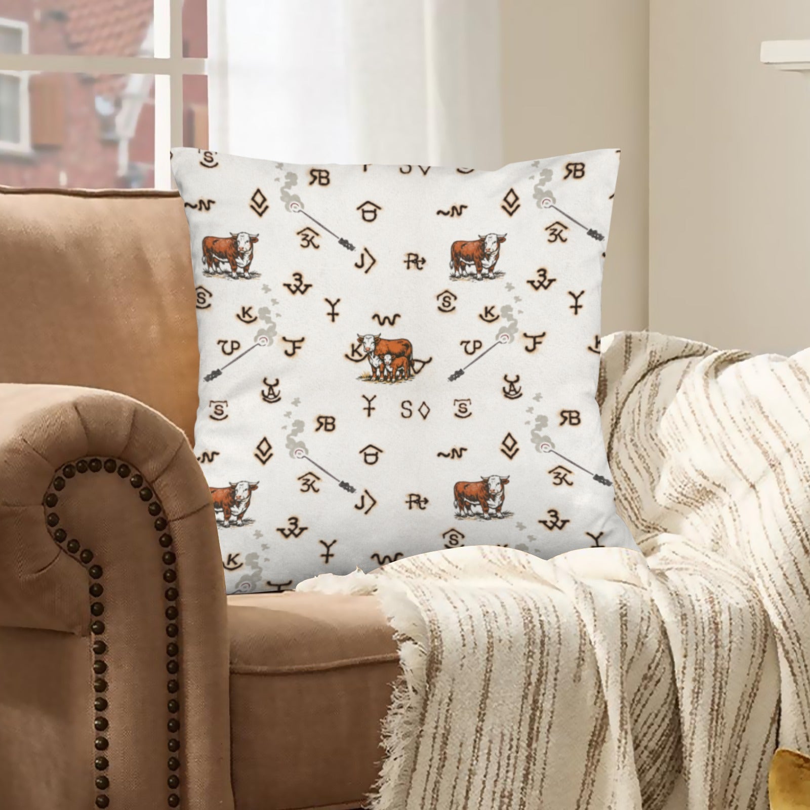 Baha Ranch Hereford Brands Velvety Soft Pillow Cover Made in America Baha Ranch Western Wear