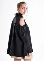 Quarta Open Shoulders Black Premium Poplin Shirt ETNA