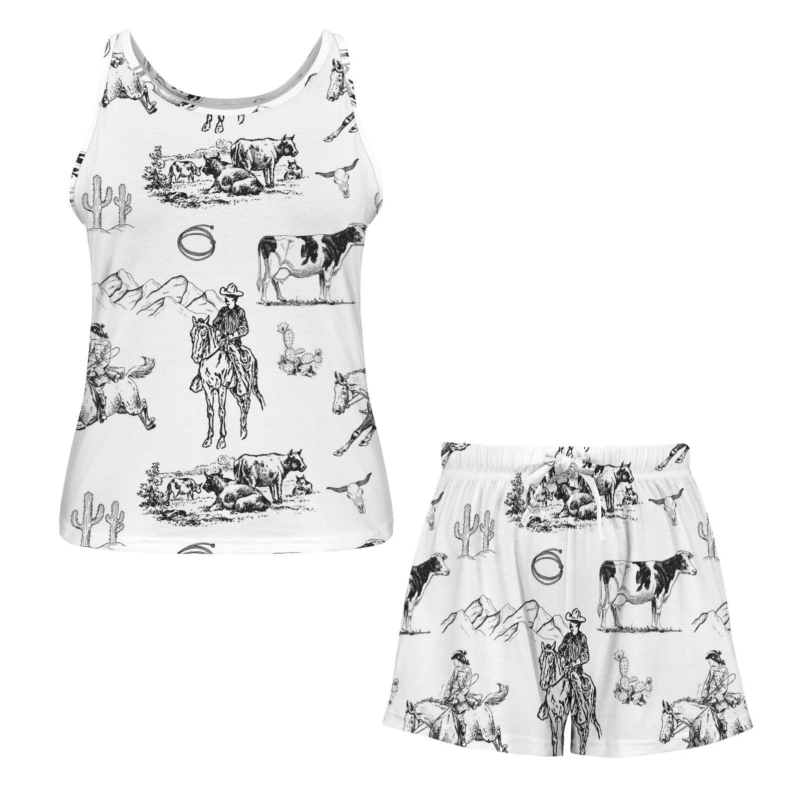 Baha Ranch Ranch Life White Pajama Lounge Tank Shorts Set Made in America Baha Ranch Western Wear