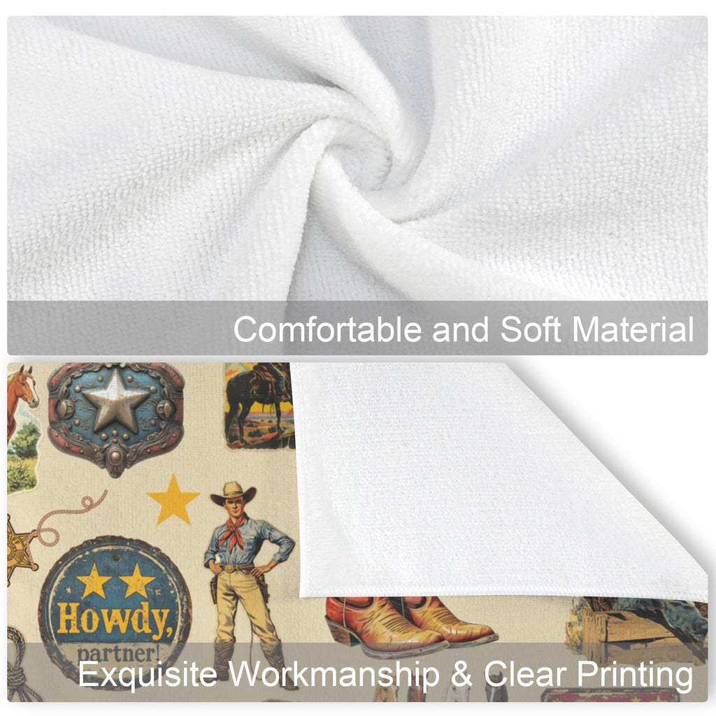 Vintage Cowboy Set of 4 Kitchen Dish Towels Made in America Baha Ranch Western Wear