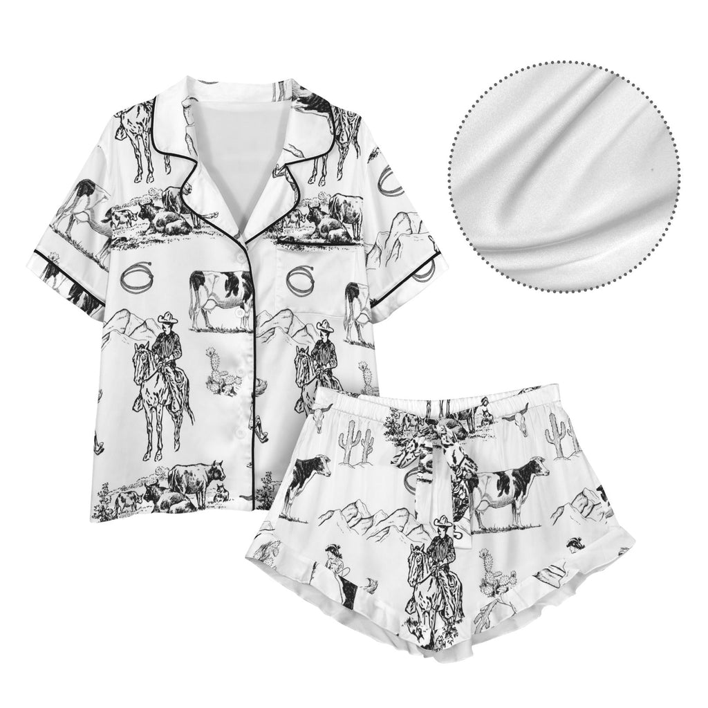 Baha Ranch Ranch Life Western Cowgirl Satin Ruffle Pajama Set Baha Ranch Western Wear
