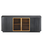 Modern 64-Inch Wavy TV Cabinet with LED Lights, Black, Particleboard and MDF, 64''W x 15''D x 24''H
