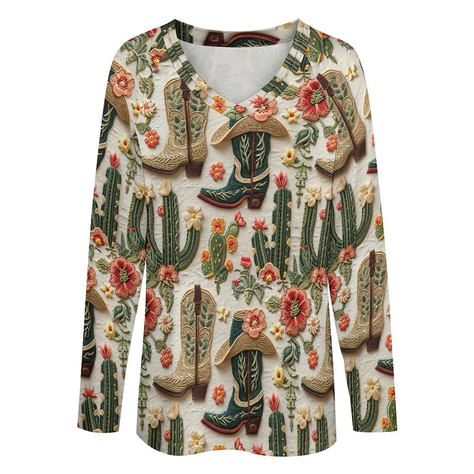 Baha Ranch Western Cactus Print Long Sleeve Top Baha Ranch Western Wear
