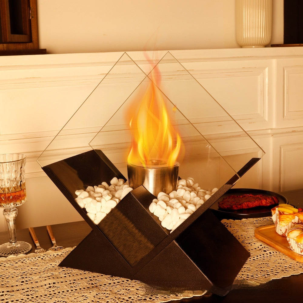 Diamond Indoor Outdoor Portable Metal Heating Desktop Small Fire Pit Fireplace Light