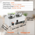 Electric Soup Warmer, Dual 7.4QT Stainless Steel Round Pot 86~185°F Adjustable Temp, 1200W Commercial Bain Marie with Anti-dry Burn and Reset Button, Soup Station for Restaurant, Buffet, Silver