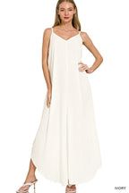 Zenana Woven Crinkle Cami Maxi Dress with Side Pockets