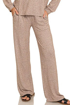 Zenana Soft Melange Long Sleeve Tee & Pants Set