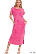 Zenana Washed Exposed Seam Short Sleeve T-Shirt Dress