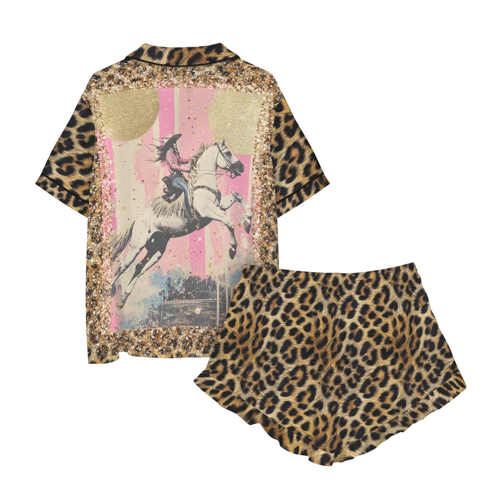 Baha Ranch Retro Pop Western Leopard Cowgirl Satin Pajamas Baha Ranch Western Wear