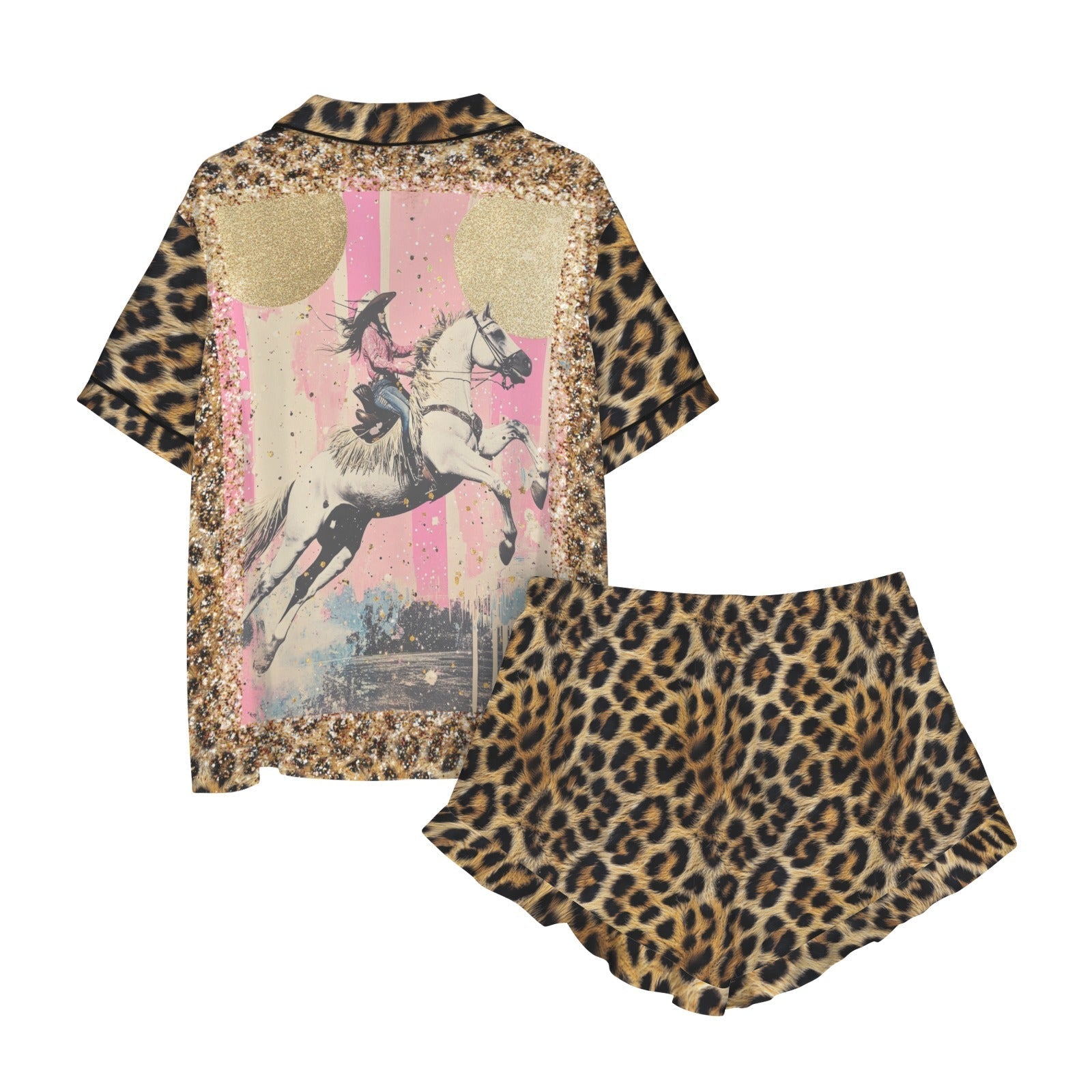 Baha Ranch Retro Pop Western Leopard Cowgirl Satin Pajamas Baha Ranch Western Wear
