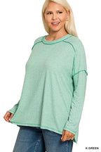 Zenana Full Size Melange Hacci Exposed Seam Hi-low Tee Plus Size