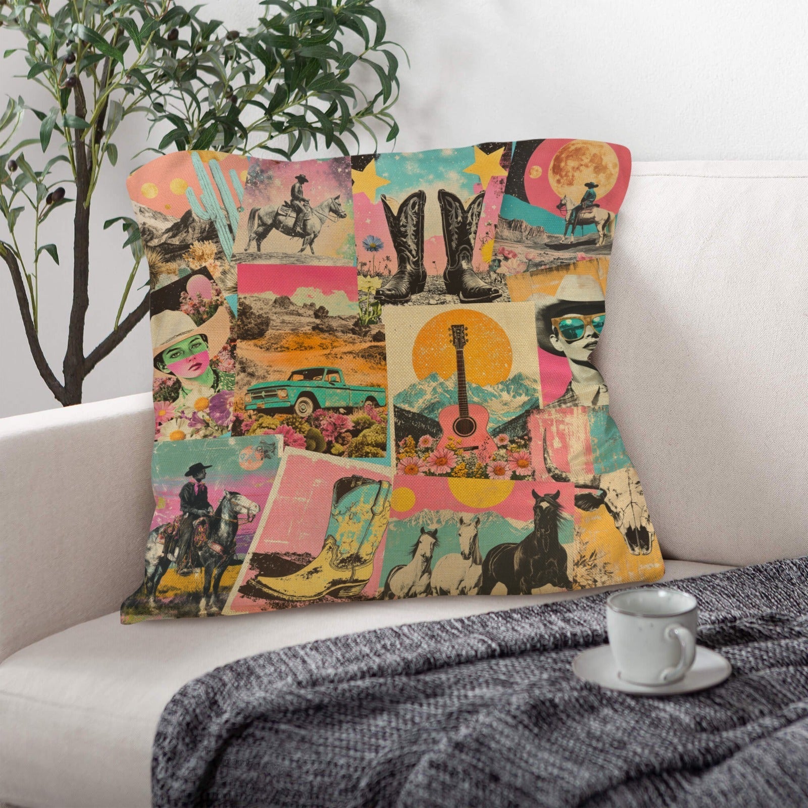 Baha Ranch Retro Pop Western Collage Pillow Case Made in America Baha Ranch Western Wear