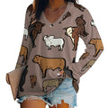 Baha Ranch Western Print Cows Cattle Long Sleeve Top Baha Ranch Western Wear