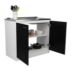 Napoles Utility Sink With Cabinet, Double Door, One Shelf -White / Black