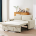 Modern Convertible Pull-out Sofa Bed with USB Ports and Pillows, Beige Corduroy, 57.48 inches