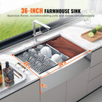Farmhouse Kitchen Sink, 304 Stainless Steel Drop-In Sinks, Single Bowl Basin with Ledge & Accessories, Household Dishwasher Sinks for Workstation, Prep Kitchen, and Bar Sink, 36 inch