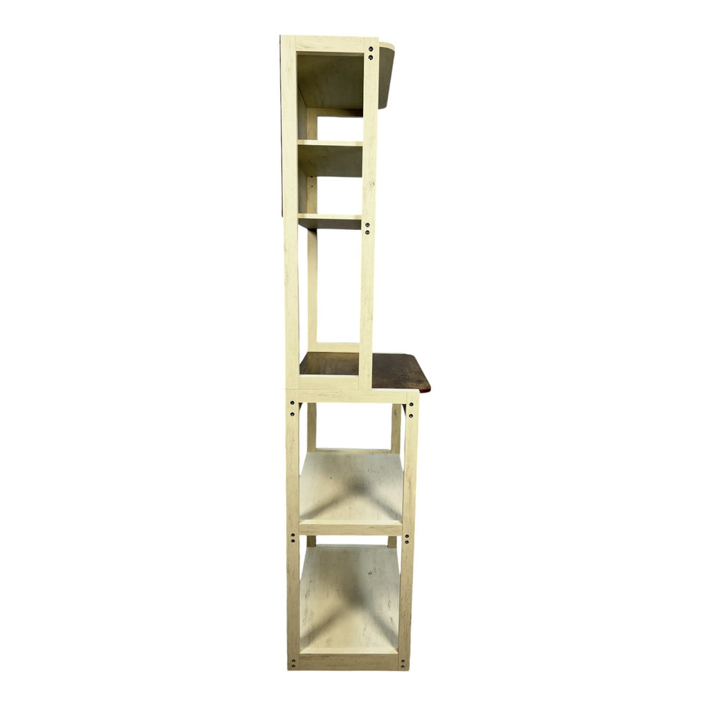23.62' White and Rustic Brown color 5-Tier Bakers Rack for Kitchen with Storage, Coffee Bar, Kitchen Shelves, Microwave Stand