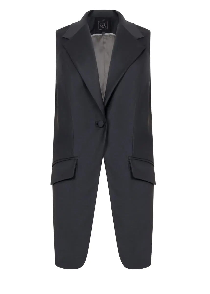 Broadway Liza Longline Virgin Wool Waistcoat in Deep Black ETNA