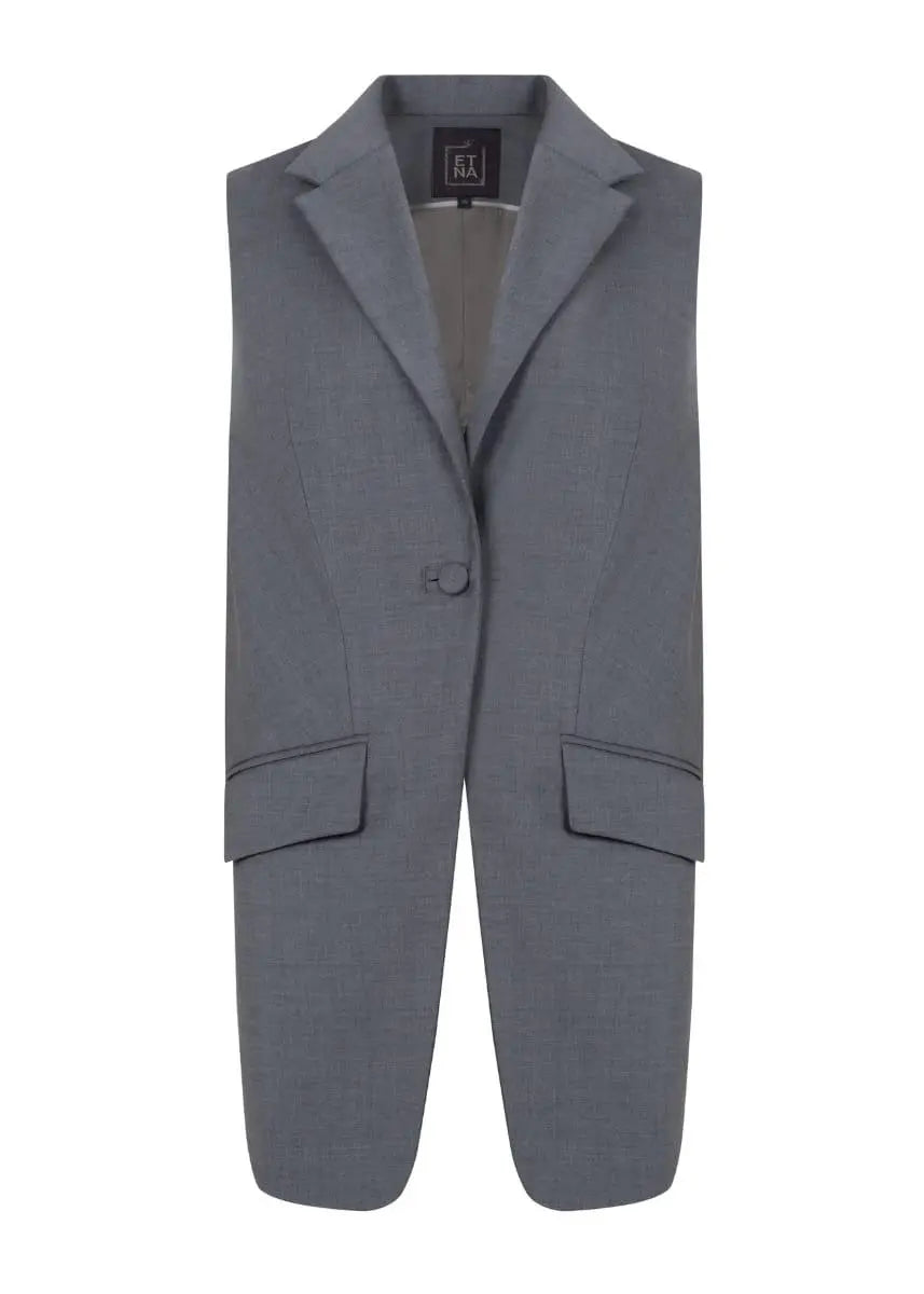 Broadway Sophia Longline Virgin Wool Waistcoat in Mid Grey ETNA