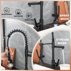 Industrial Chic Matte Black Kitchen Sink Faucet with LED Pull Down Sprayer, Single Handle High Arc Stainless Steel Faucet, Dual Spouts, Deck Mount