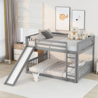 Masonstine Full over Full Bunk Bed with Slide and Ladder, Grey