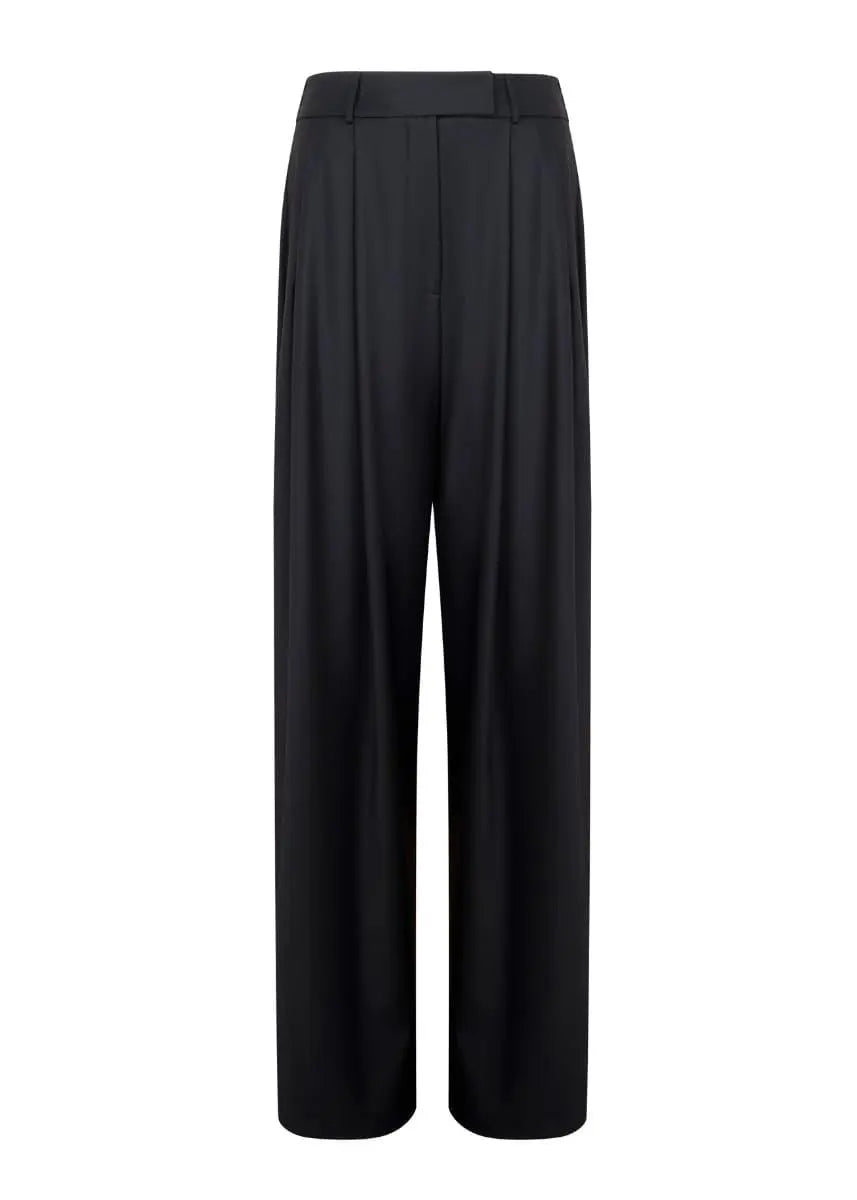 Deep Black Wide-Leg Virgin Wool Pants Liza ETNA