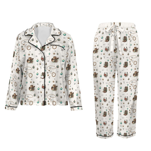 Baha Ranch Boots and Brands Western Christmas Long Satin Pajamas Baha Ranch Western Wear
