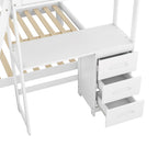 Twin over Full Bunk Bed with Built-in Desk and Three Drawers,White