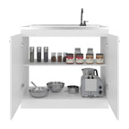 Napoles Utility Sink with Faucet Inclued and Integrated Stainless Steel Counter top, Freestanding cabinet with two doors, Metal Handles and Two interior shelves, White