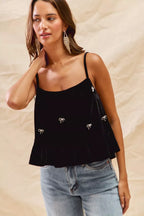 SO ME Holiday Velvet Ribbon Rhinestone Christmas Top