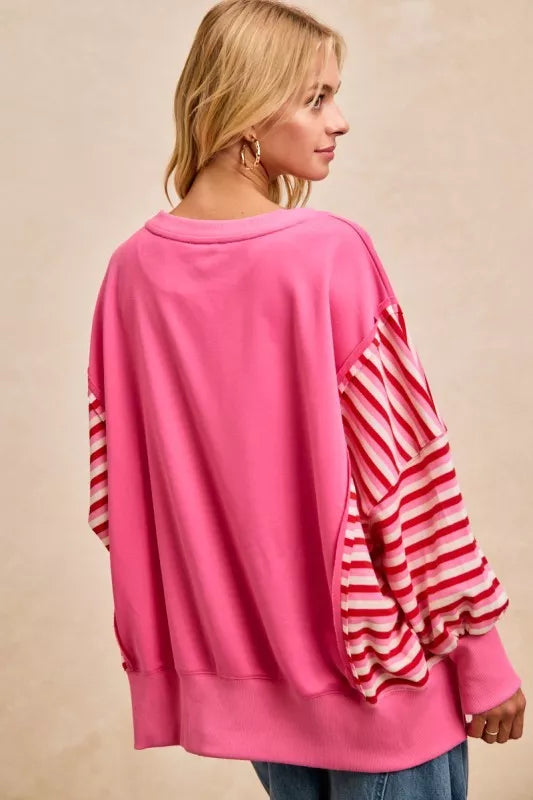 BiBi French Terry Stripe Combo Sweatshirt with Open Seam
