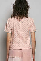 POL Floral V-Neck Short Sleeve Rib T-Shirt