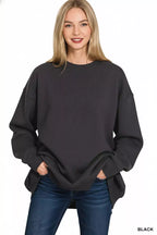 Zenana Oversized Round Neck Fleece Tunic Sweatshirt