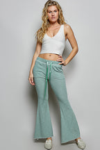 POL Drawstring Textured Ribbed Knit Pants
