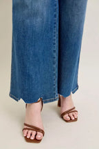 Judy Blue Full Size High Waist Tummy Control Chew Hem Destroyed Wide Jeans Plus Size