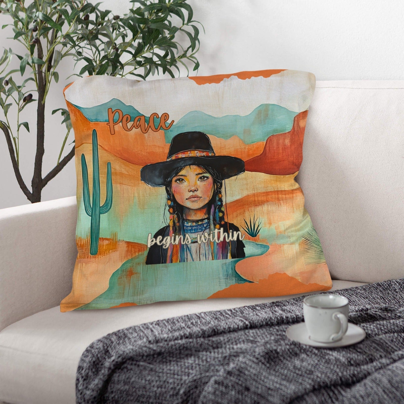 Native Peace Begins Within Throw Pillow Case Made in America Baha Ranch Western Wear