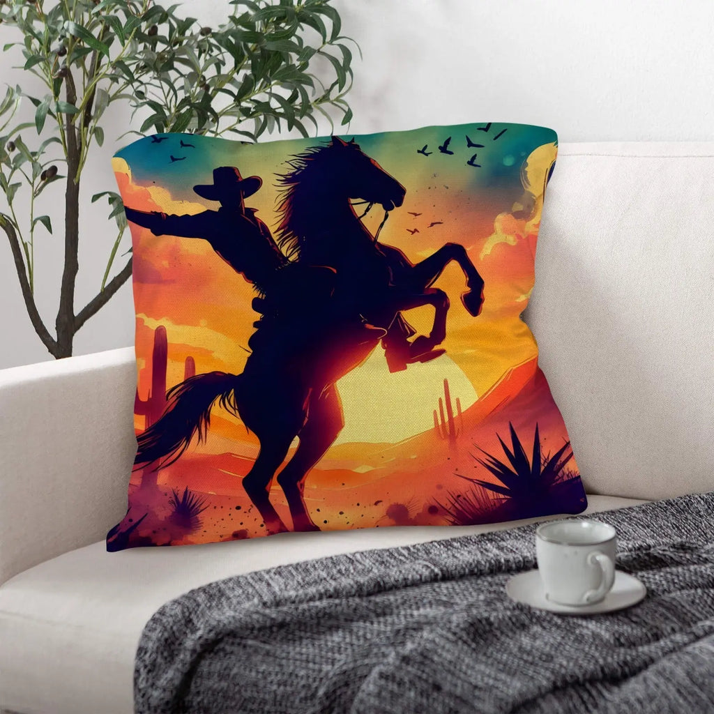 Sunset Cowboy Pillow Case Made in America Baha Ranch Western Wear
