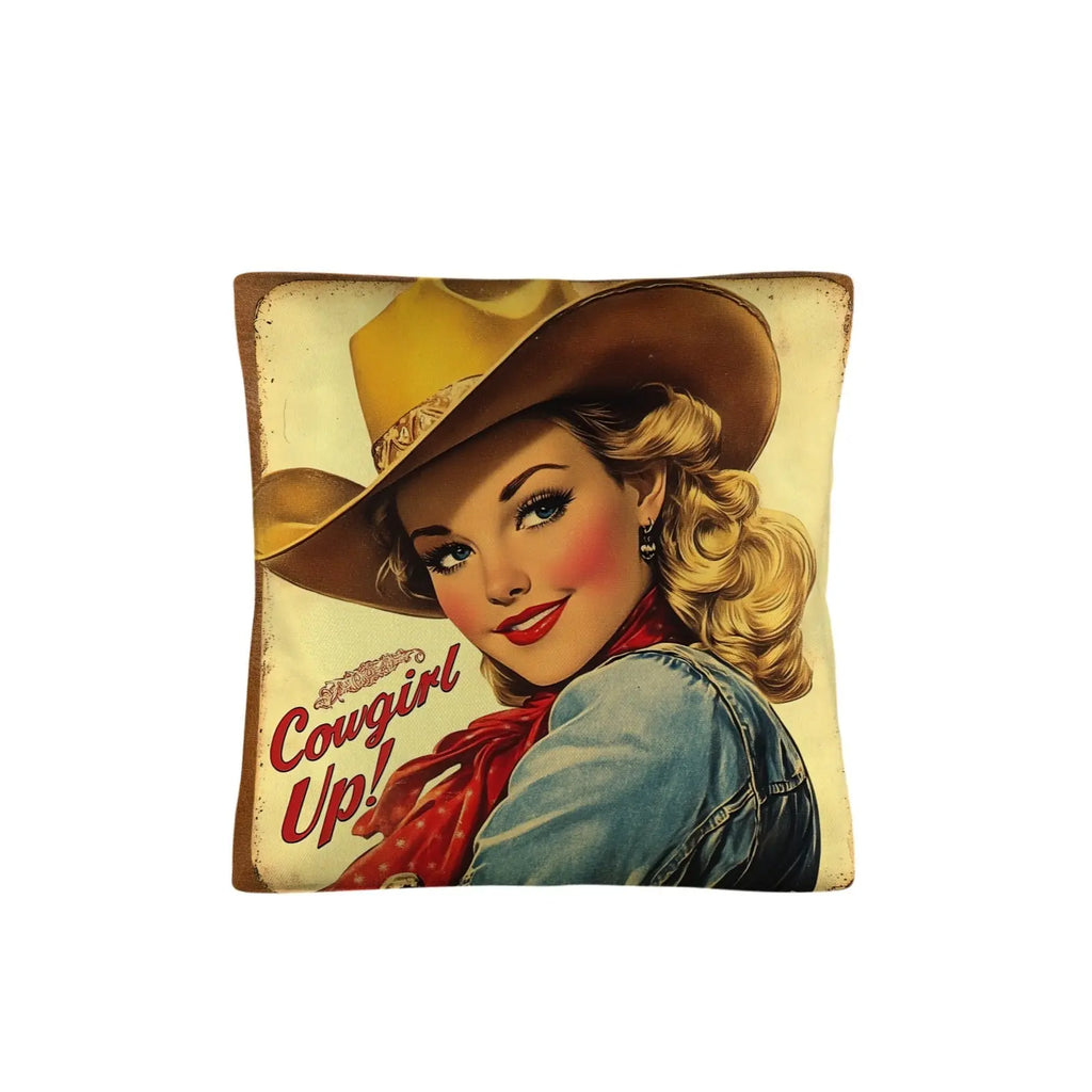 Vintage Cowgirl Up Throw Pillow Case 18 x 18 Made in America Baha Ranch Western Wear