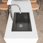 Stainless Steel Kitchen Sink, 27″x19″ Single Bowl, Overmount Handmade Sink in Black, with US Standard Drain and Hook, LS-SSBL01