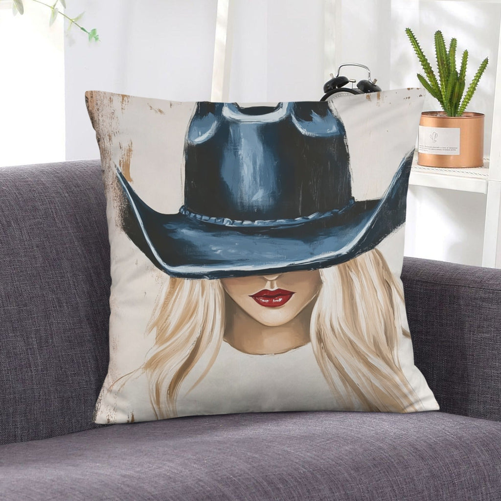 Baha Ranch Cowgirl Blonde Velvety Soft Throw Pillow Case Made in America Baha Ranch Western Wear